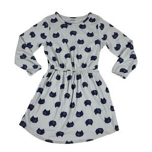 Gymboree Cat Print Dress size Medium 7-8 long sleeve with elastic waist Gray Nav